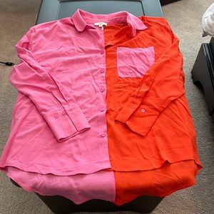 Oversized pink and orange button up